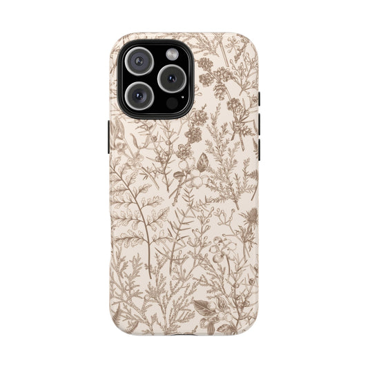 Funda para iPhone con diseño floral y botánico en color beige