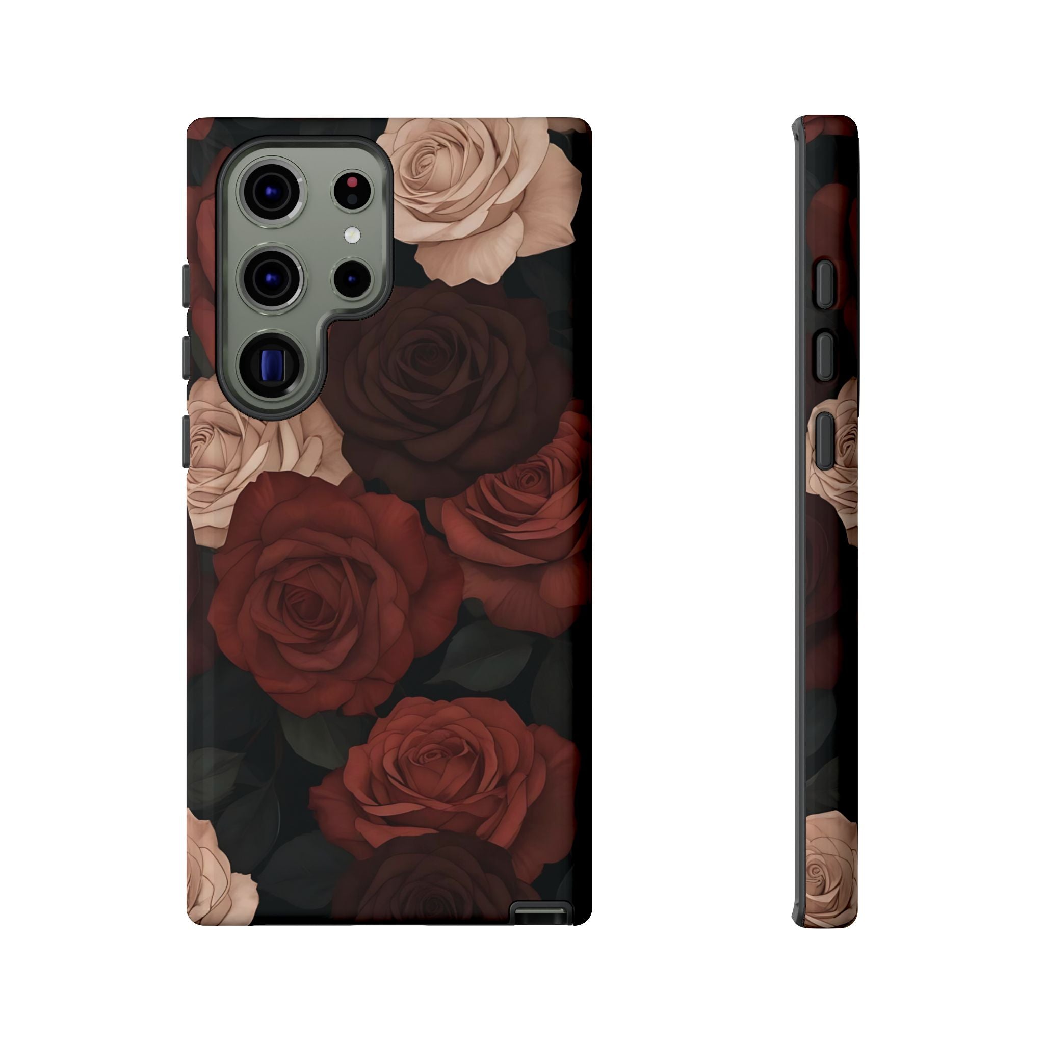 Funda Galaxy con diseño floral en color marrón y rosas