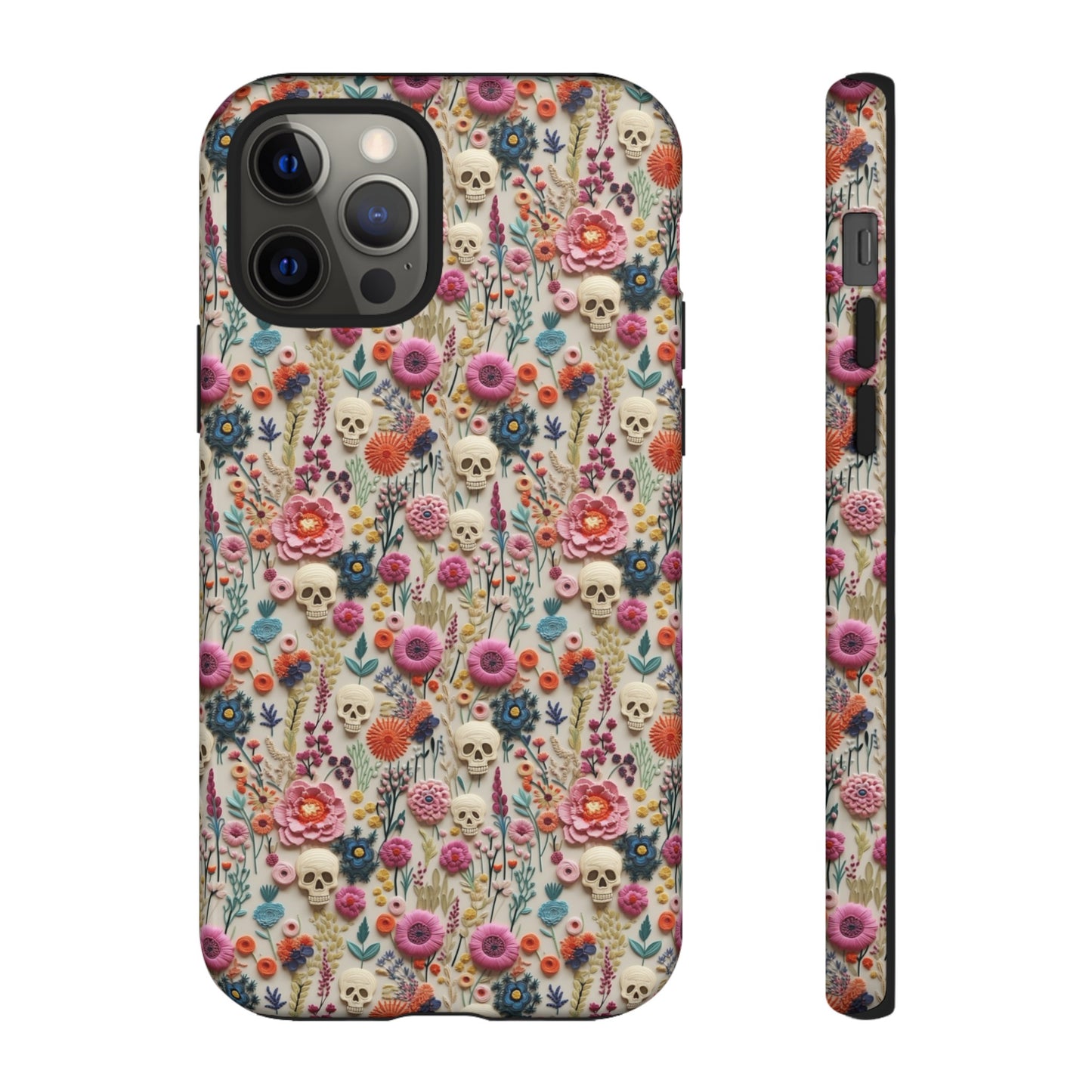 Skulls & Flowers | Embroidery Effect Case