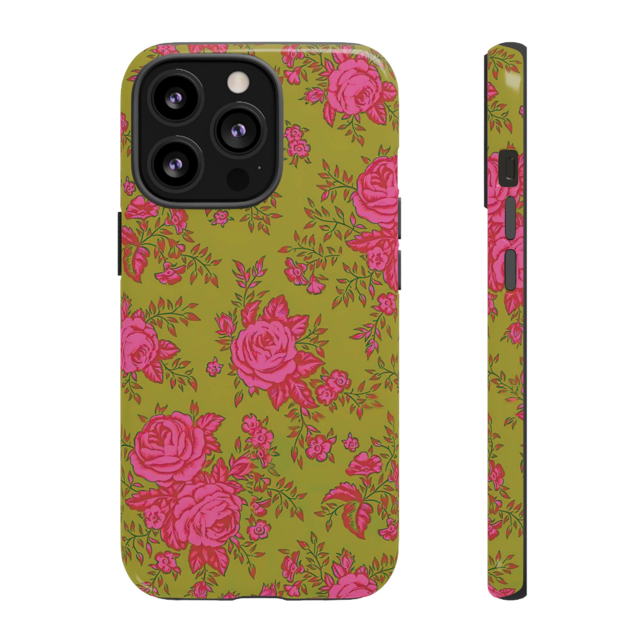 Coque iPhone à motif floral vert d'envie | Rose