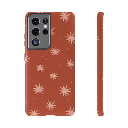 Funda retro Galaxy de color naranja con estrellas boho 