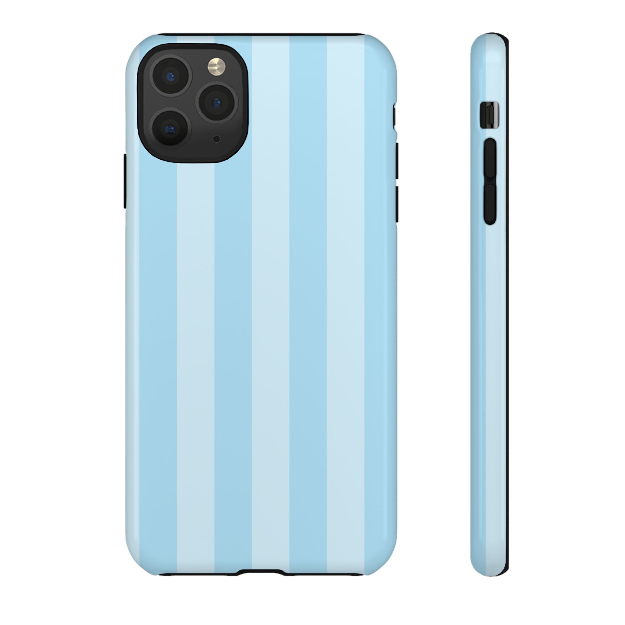 Funda para iPhone con rayas azules junto a la piscina