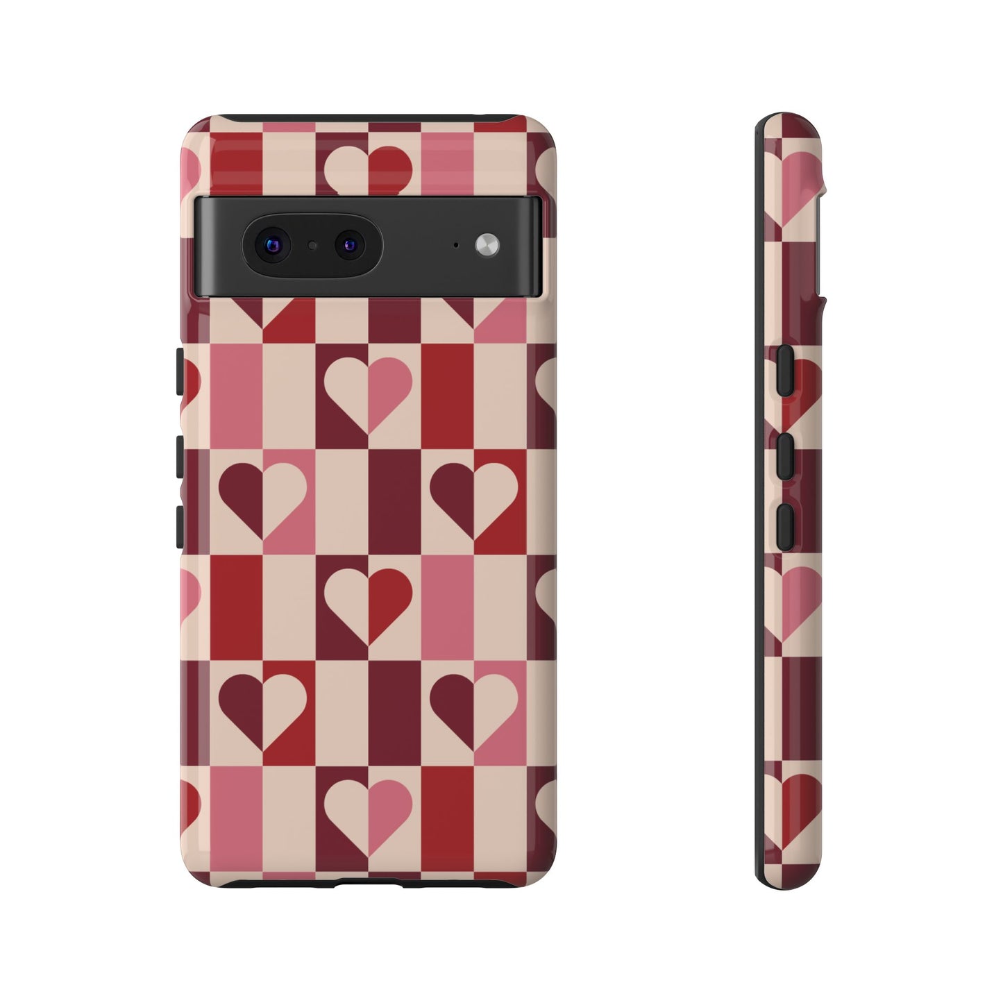 Estuche Pixel con Corazones Geométricos Dedicado