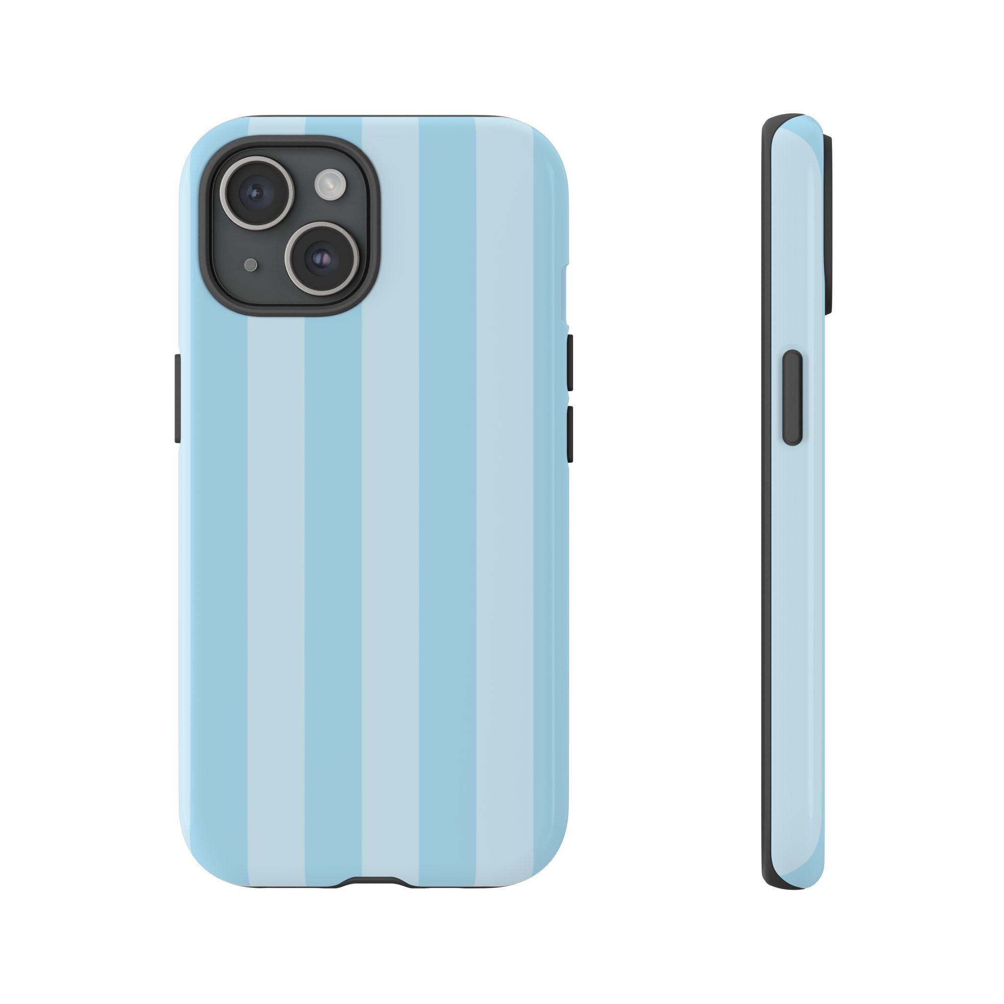 Funda para iPhone con rayas azules junto a la piscina