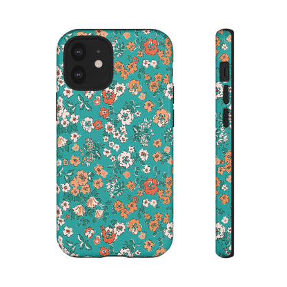 Funda para iPhone con diseño de jardín verde azulado y flores