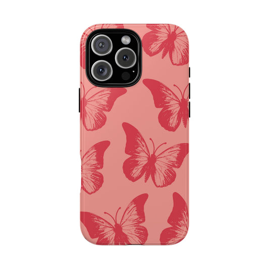 Funda para iPhone con diseño de mariposa social y mariposa color melocotón