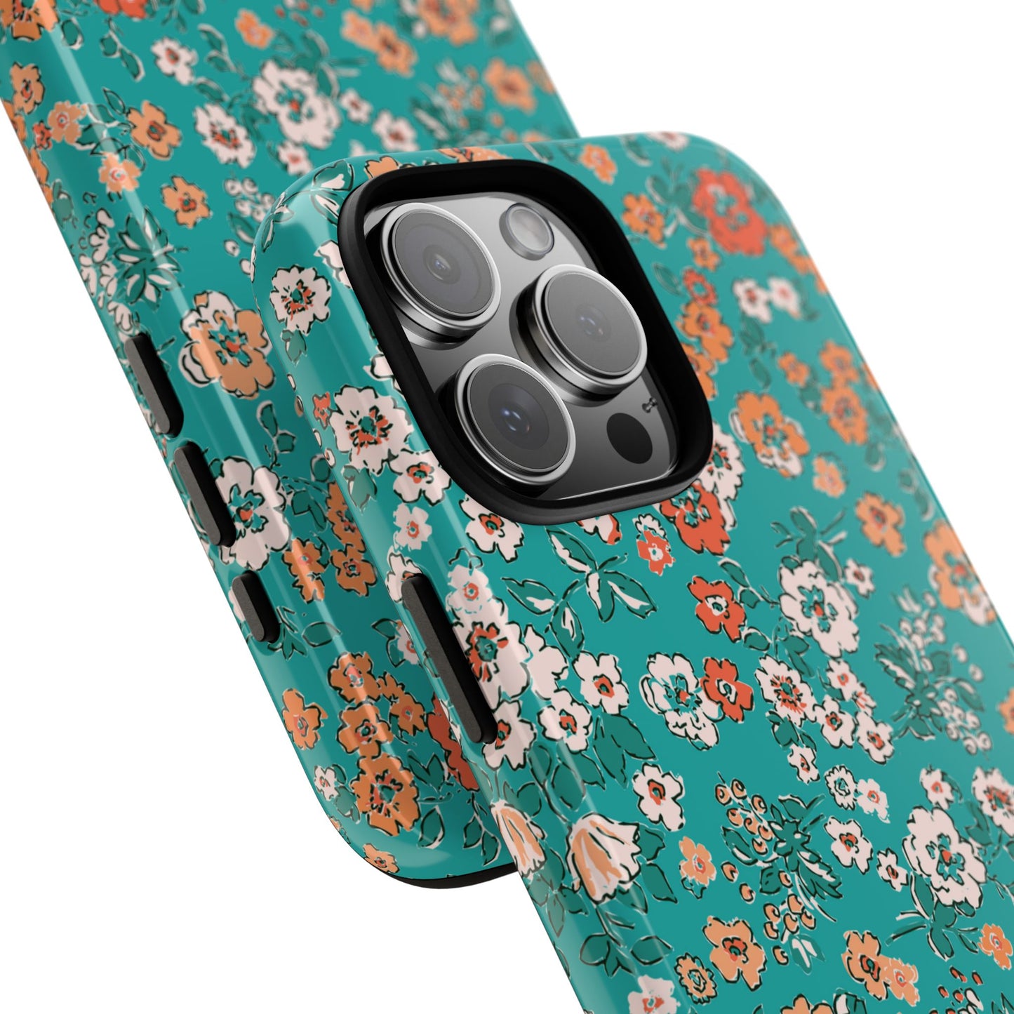 Funda para iPhone con diseño de jardín verde azulado y flores