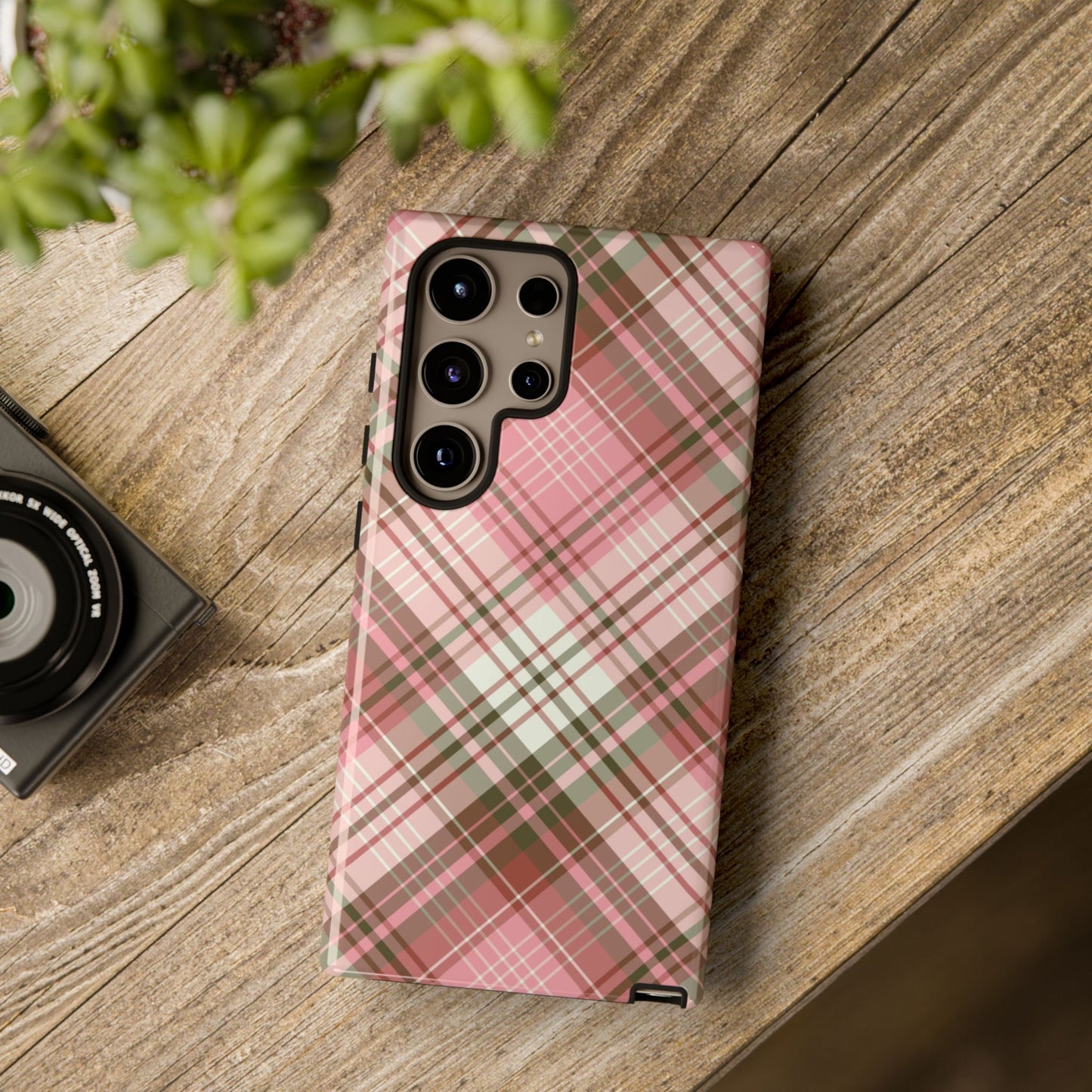 Funda elegante y preppy con diseño de cuadros rosas para Galaxy