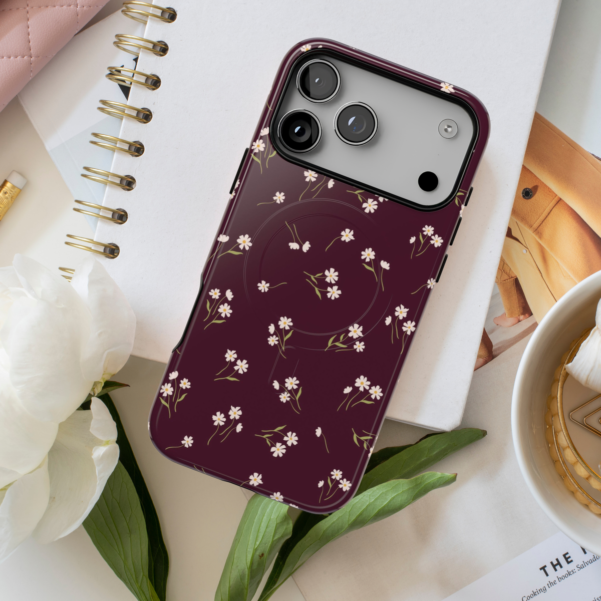Dainty Daisy | Burgundy Floral MagSafe Case