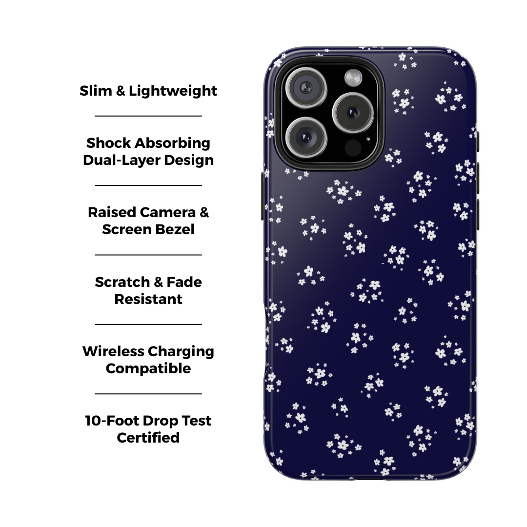 Navy Blooms Floral iPhone Case
