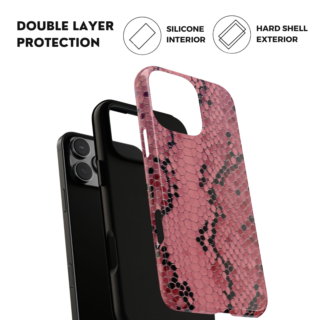 Funda para iPhone con estampado de serpiente y pitón rosa