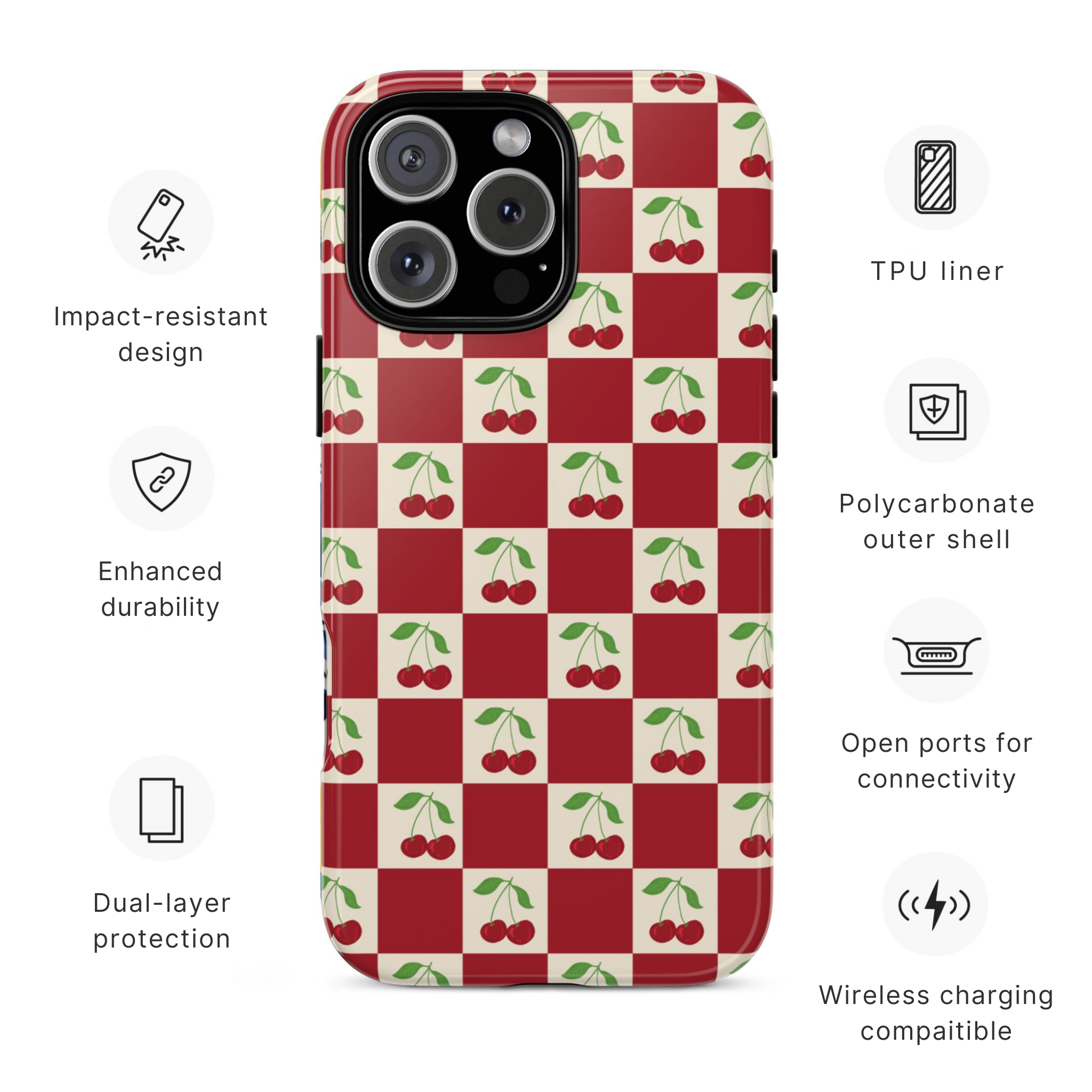 Cherry Check Phone Case