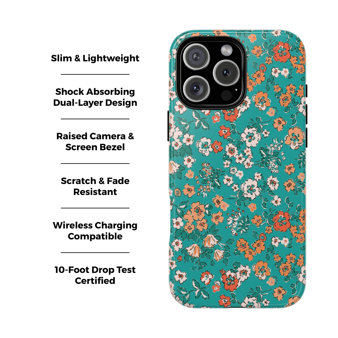 Teal Garden Floral iPhone Case