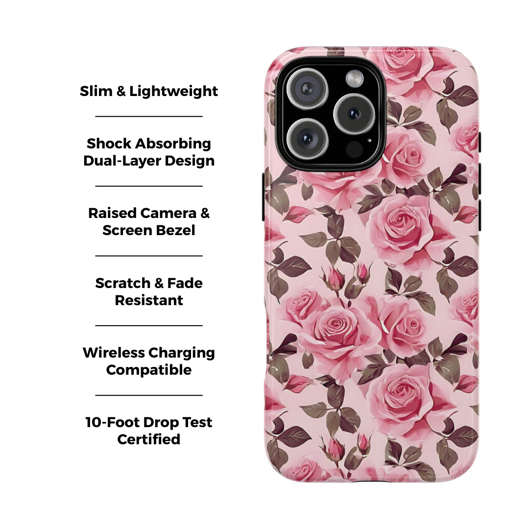 Coque iPhone à motif floral rose | Rose romantique