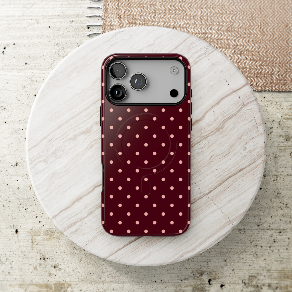 Pretty Please | Burgundy Polka Dot MagSafe Case