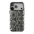 Cold Blooded MagSafe case featuring a bold black, charcoal grey, and ivory faux snakeskin print with an edgy, realistic reptile-inspired pattern.