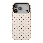 Vanilla Bean MagSafe iPhone case featuring evenly spaced chocolate brown polka dots on a creamy ivory background with a classic retro-inspired pattern.