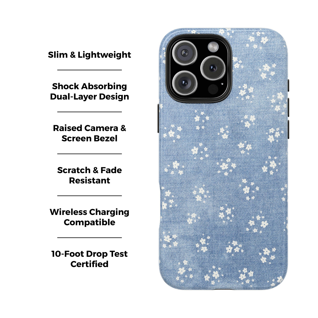 Denim Daisy Floral iPhone Case