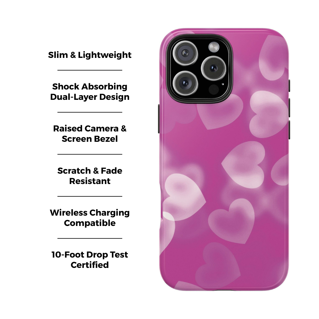 Coque iPhone rose avec coeurs en aérographe