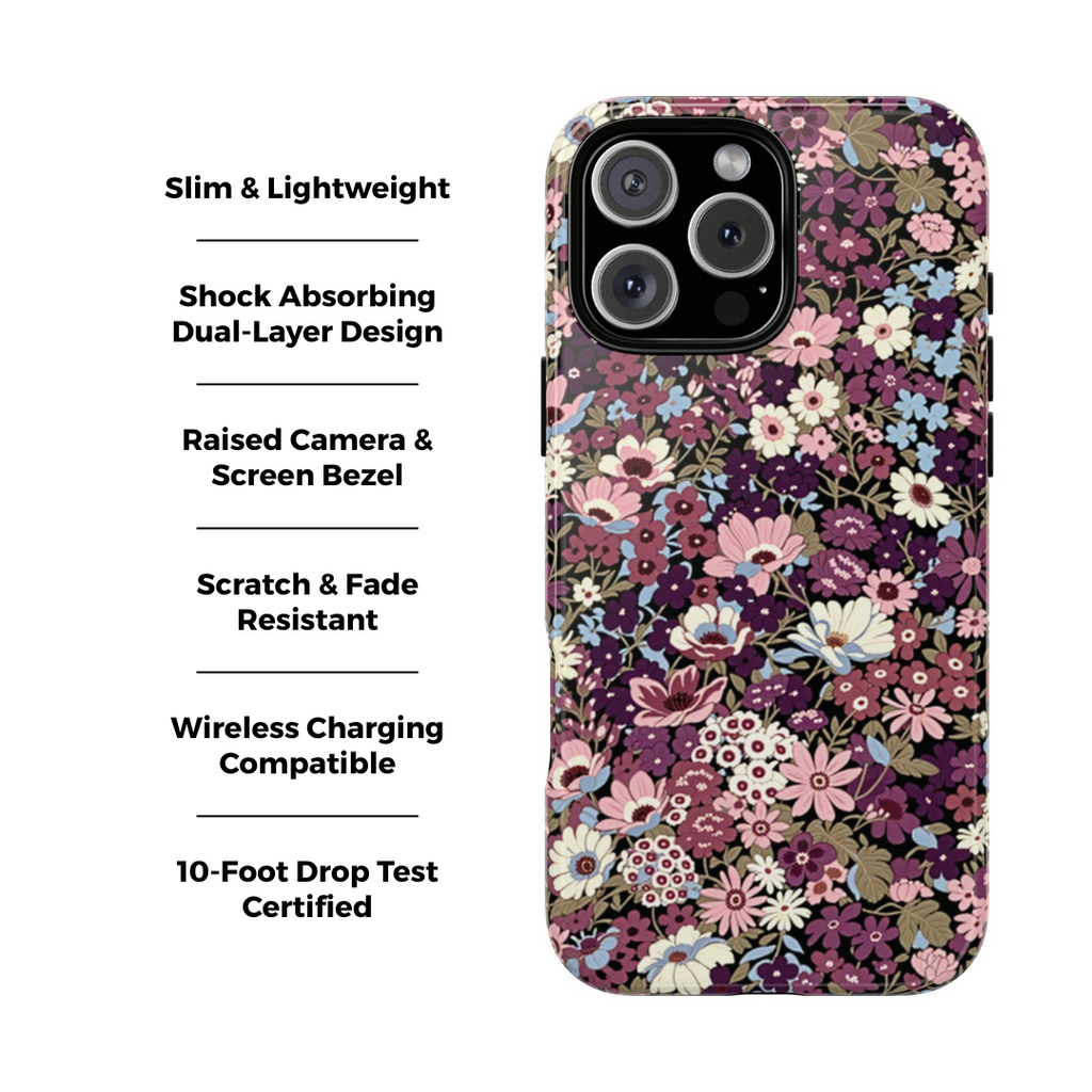 Funda para iPhone con diseño floral morado y ciruela azucarada