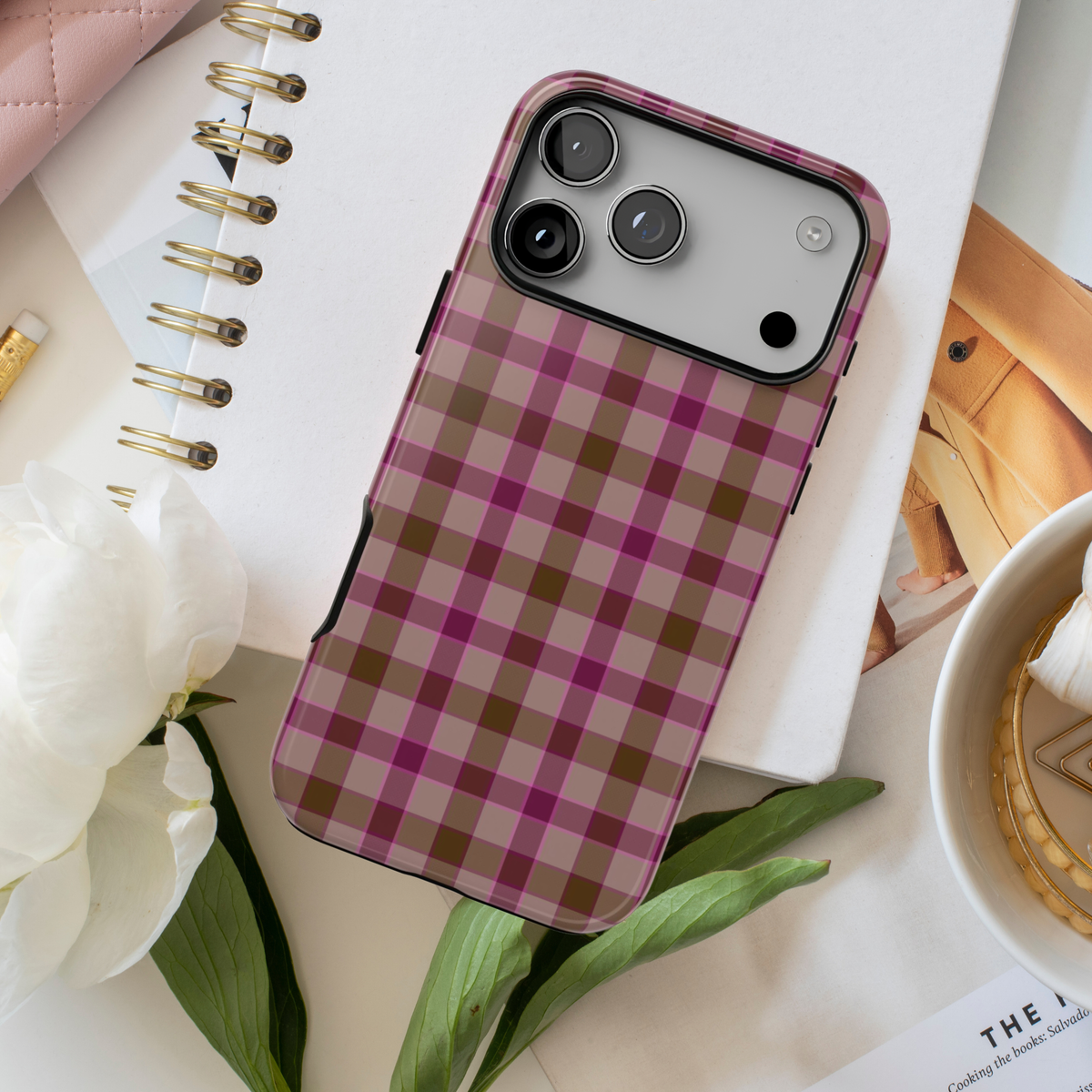 Mulberry Plaid | Pink & Brown Plaid iPhone Case