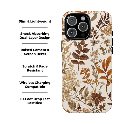 Funda para iPhone con motivos florales y botánicos otoñales