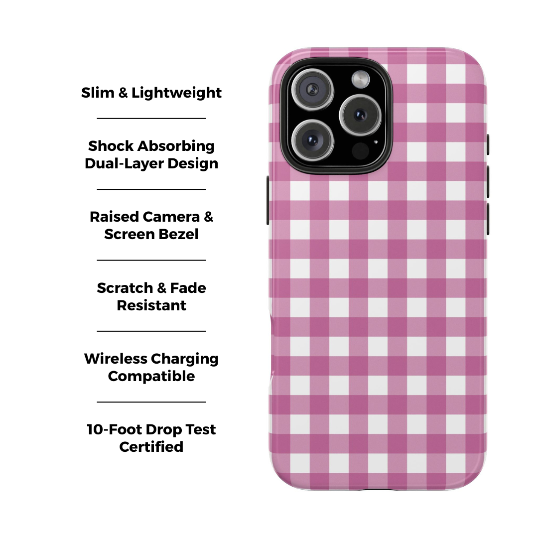 Pink Plaid Gingham Check iPhone Case
