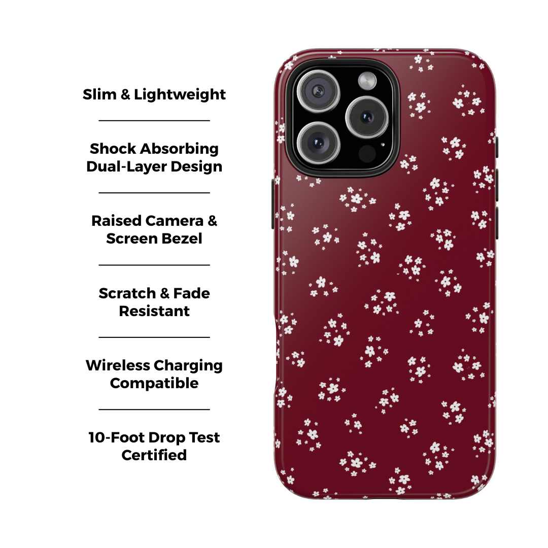 Maroon Blooms Floral iPhone Case