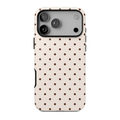 Vanilla Bean iPhone case featuring evenly spaced chocolate brown polka dots on a creamy ivory background with a classic retro-inspired pattern.