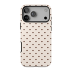 Vanilla Bean iPhone case featuring evenly spaced chocolate brown polka dots on a creamy ivory background with a classic retro-inspired pattern.