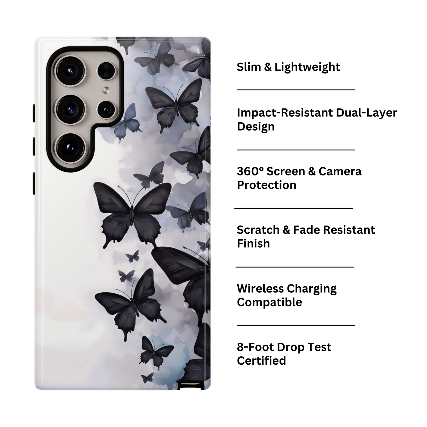 Estuche Galaxy con diseño de mariposas sin límites