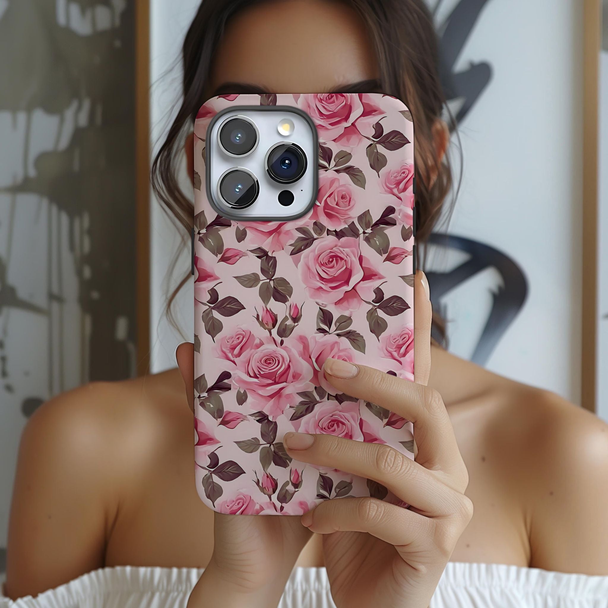 Coque iPhone à motif floral rose | Rose romantique