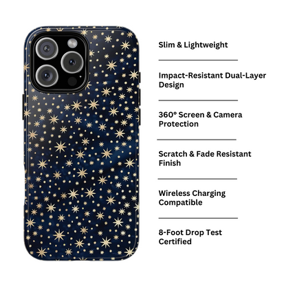 Estuche resistente para iPhone con cielo nocturno y estrellas azules