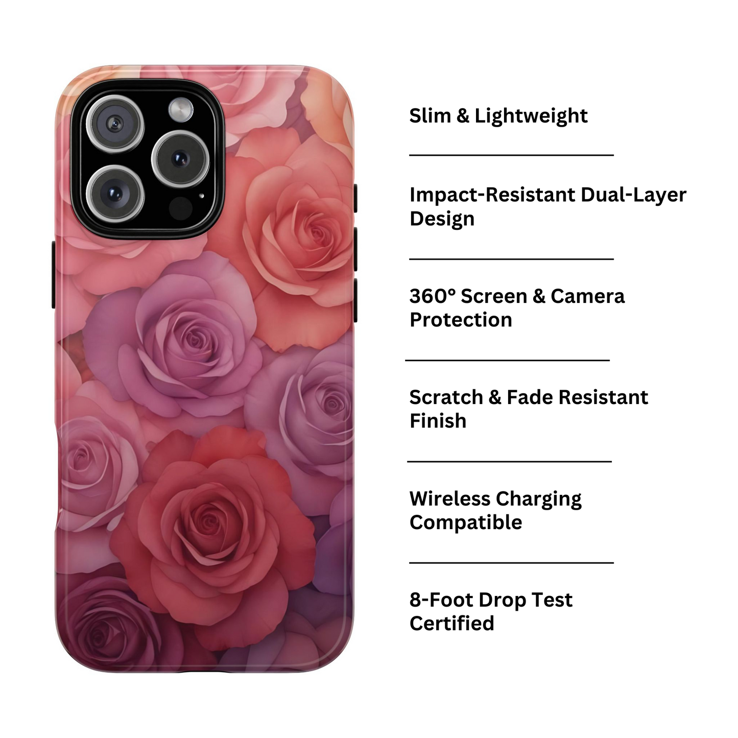 Coque iPhone à motif floral | Roses dégradées