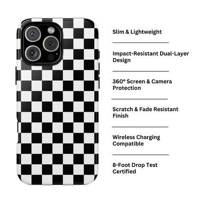 Funda para iPhone con diseño de cuadros en blanco y negro de Skater Girl