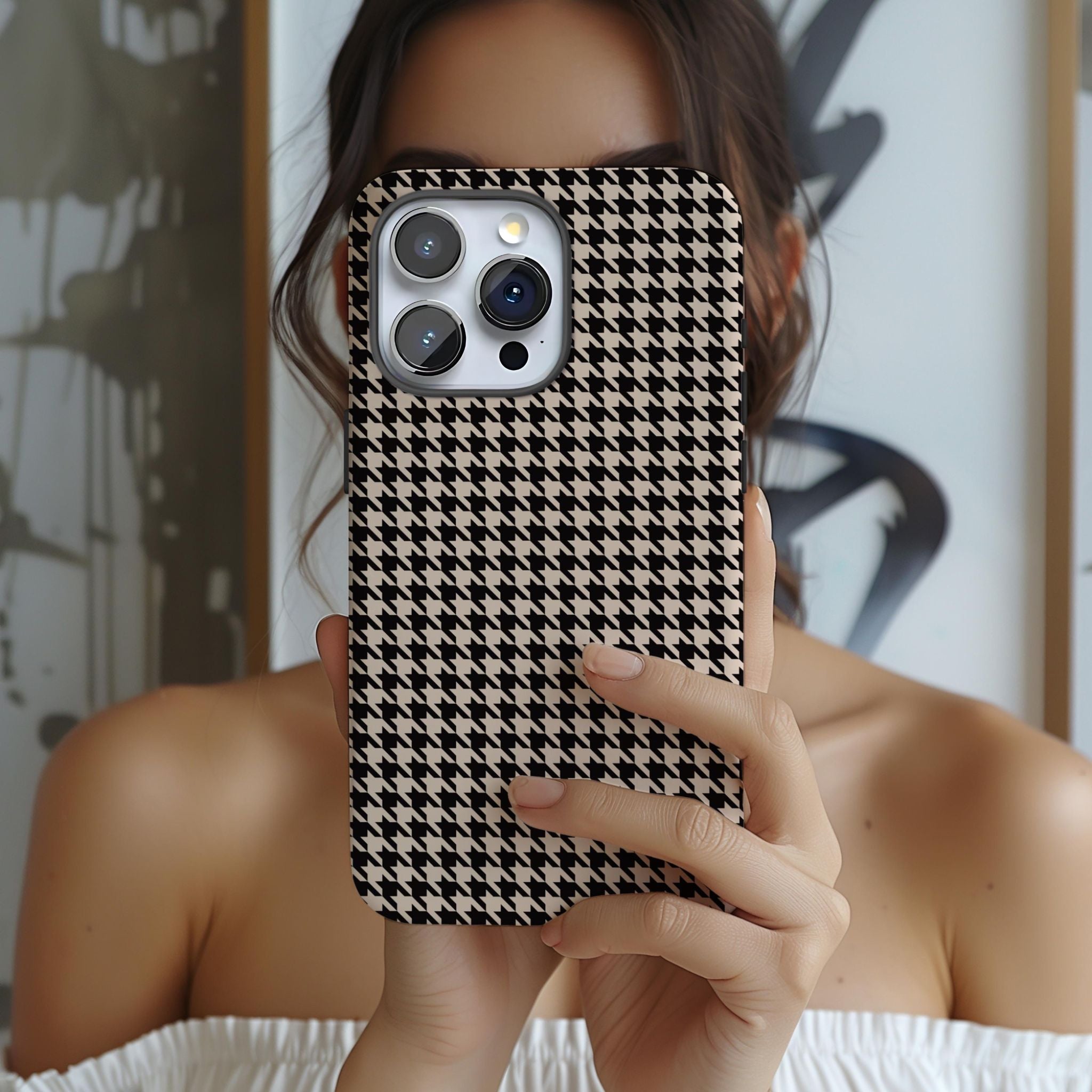 Coque iPhone à motif pied-de-poule pour fille de la sororité | Preppy