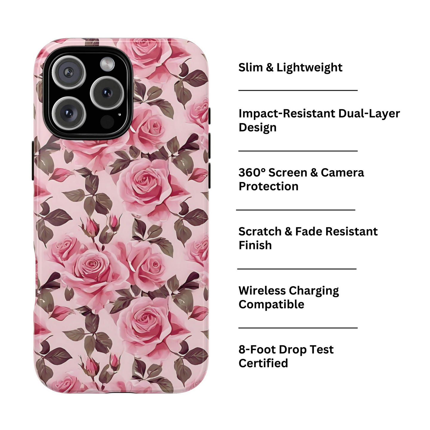 Funda para iPhone con diseño de rosas románticas y flores rosas