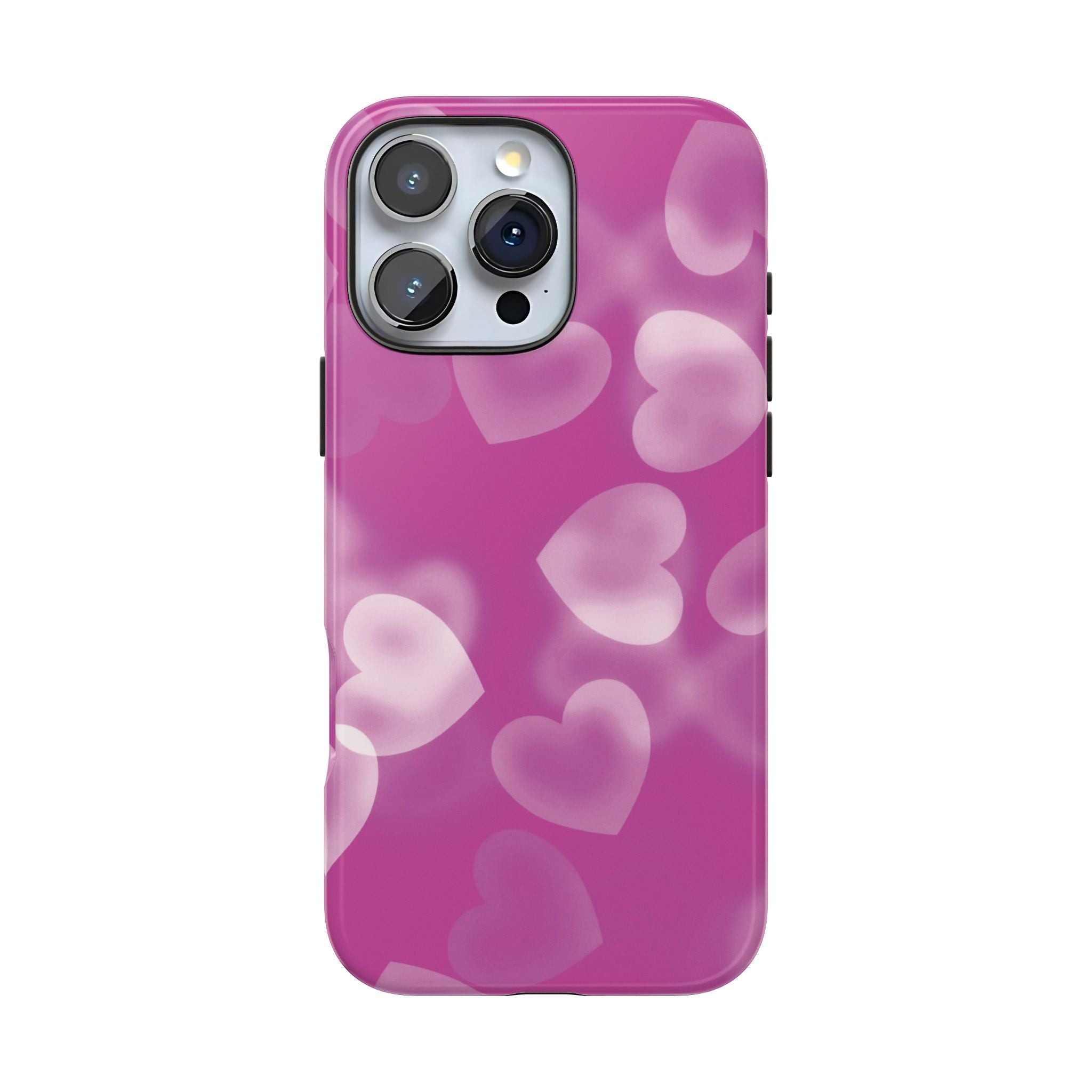 Coque iPhone rose avec coeurs en aérographe