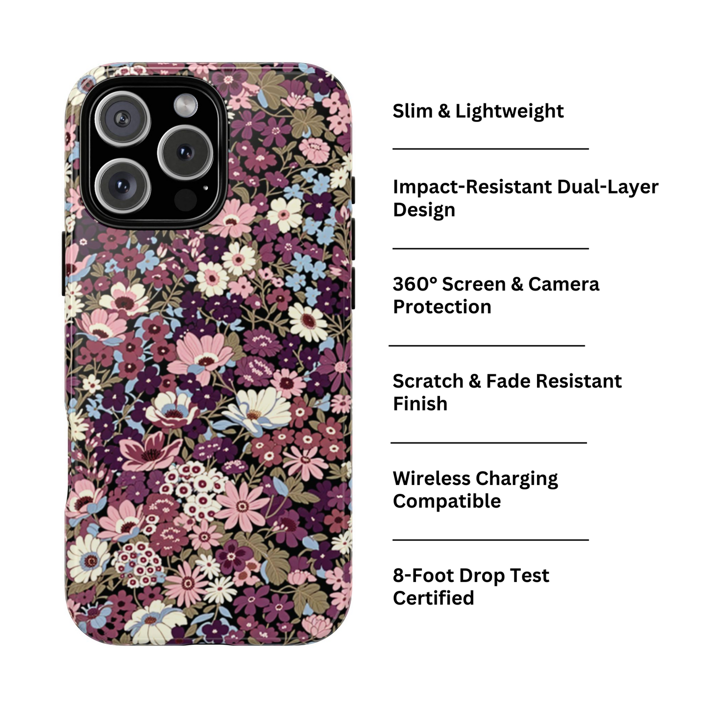 Coque iPhone à motif de prunes sucrées | Fleurs violettes