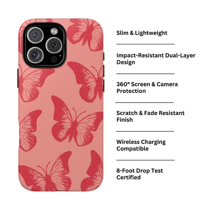 Funda para iPhone con diseño de mariposa social y mariposa color melocotón