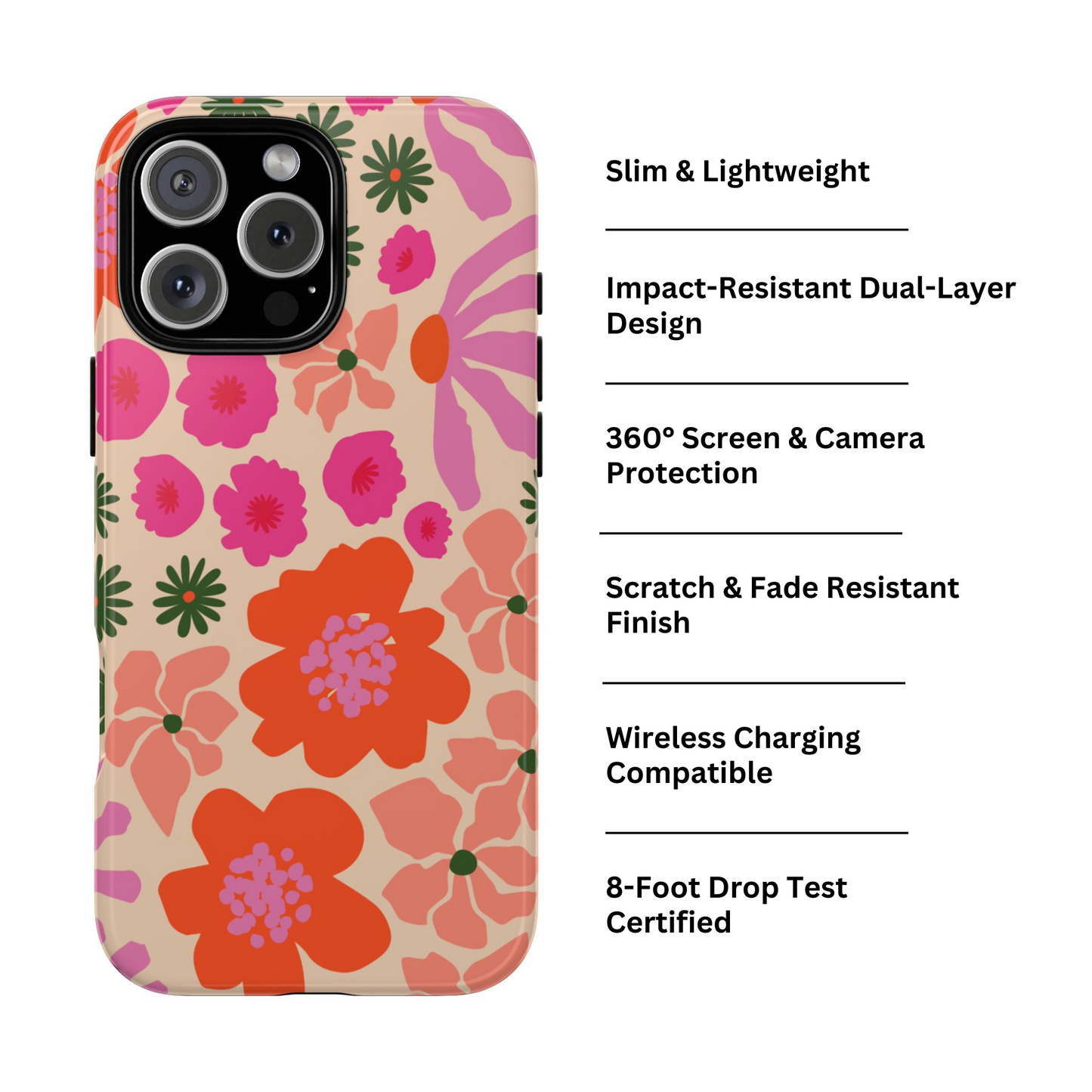 Funda para iPhone con diseño floral y flores en plena floración