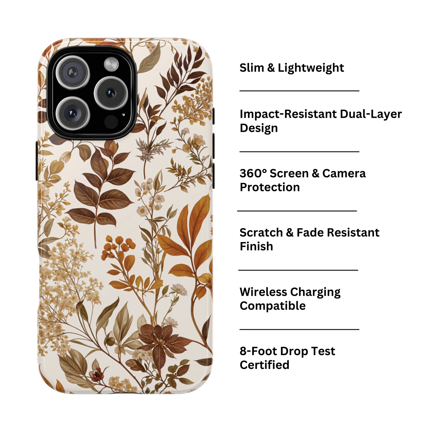 Funda para iPhone con motivos florales y botánicos otoñales