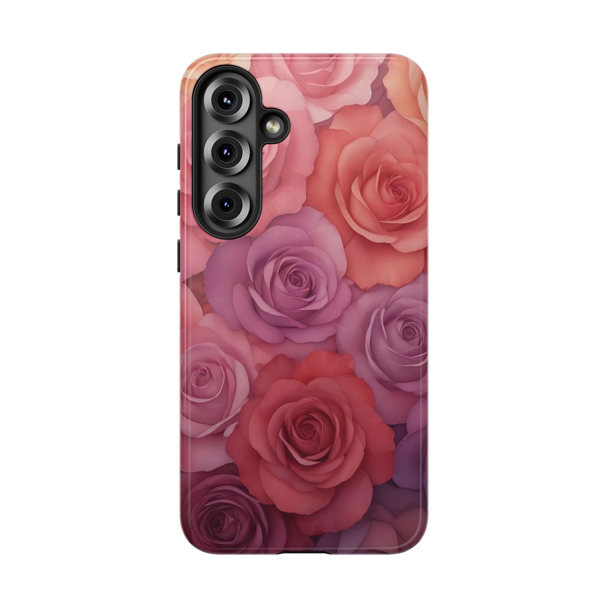 Estuche Galaxy con rosas degradadas y diseño floral