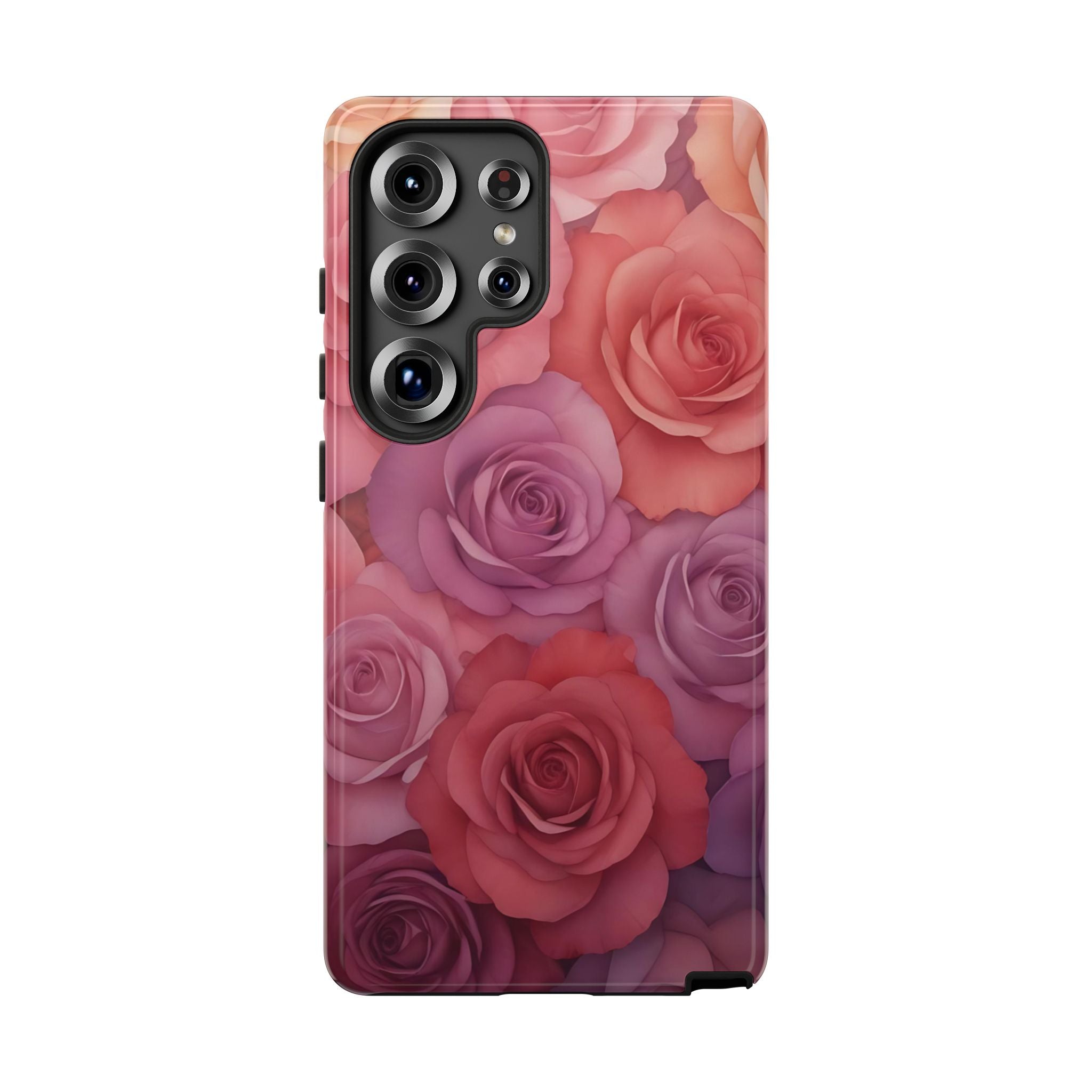 Estuche Galaxy con rosas degradadas y diseño floral