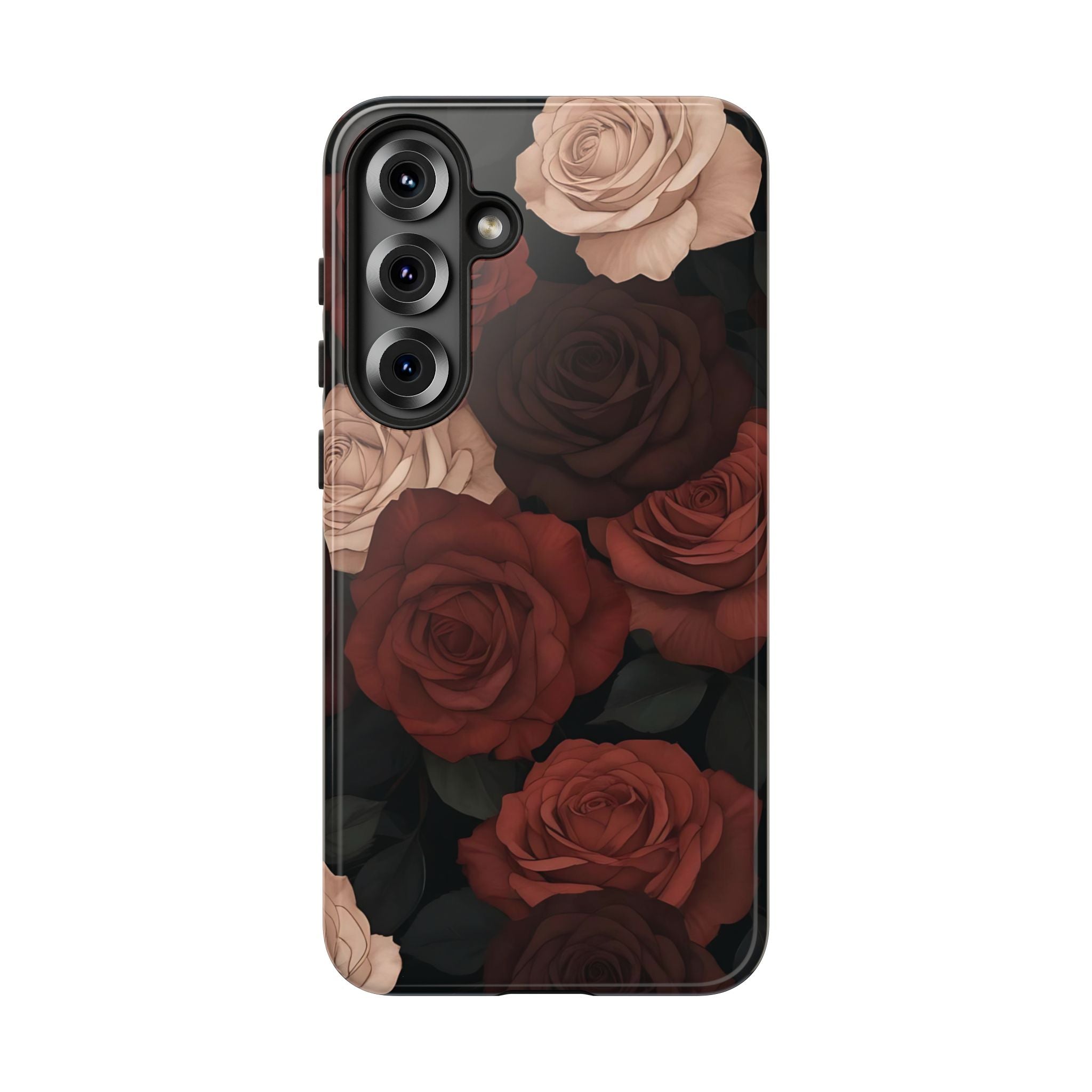Funda Galaxy con diseño floral en color marrón y rosas