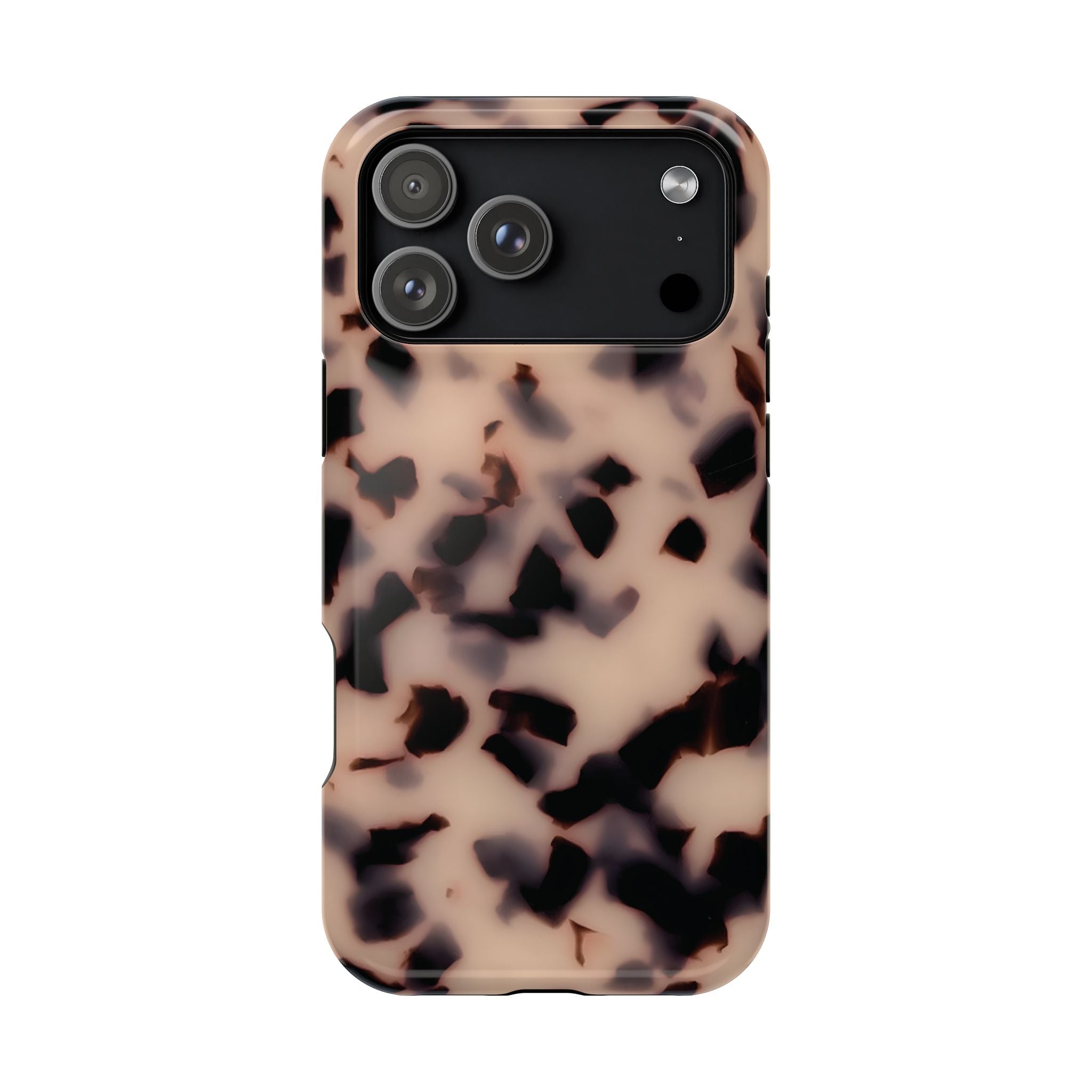 Phone case with a tortoiseshell pattern on a white background