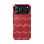 Phone case with red circular pattern on a white background
