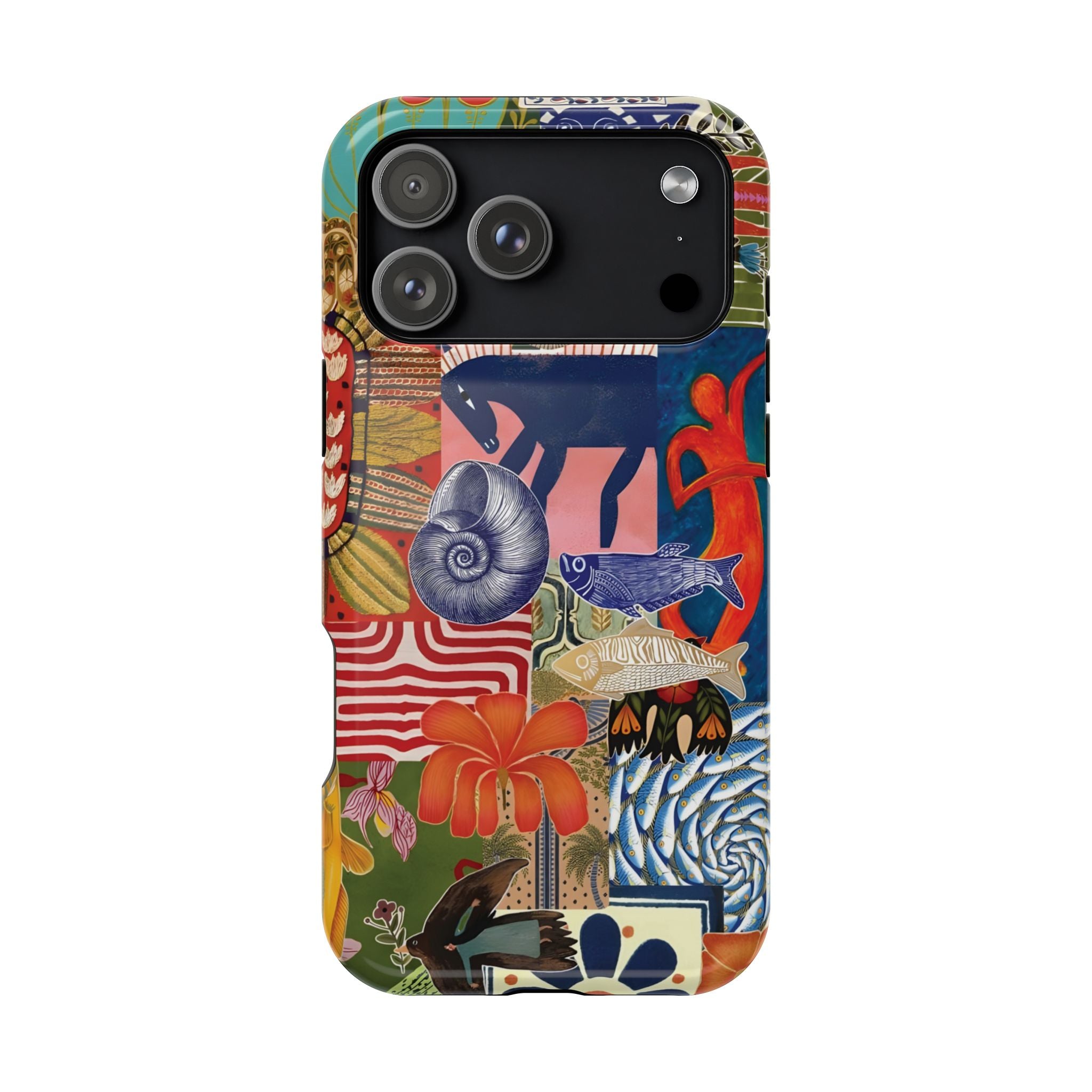 Colorful abstract phone case on a white background