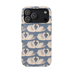 Phone case with swan pattern on a blue background