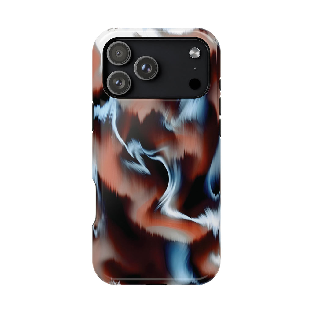 Phone case with a multicolored abstract design on a white background